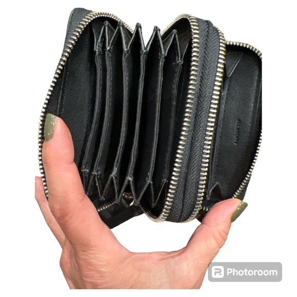 All Saints Fetch zip around accordion card case holder organizer black croc NEW - Picture 6 of 7